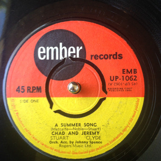 Chad & Jeremy : A Summer Song / No Tears For Johnnie (7", Single, Mono)