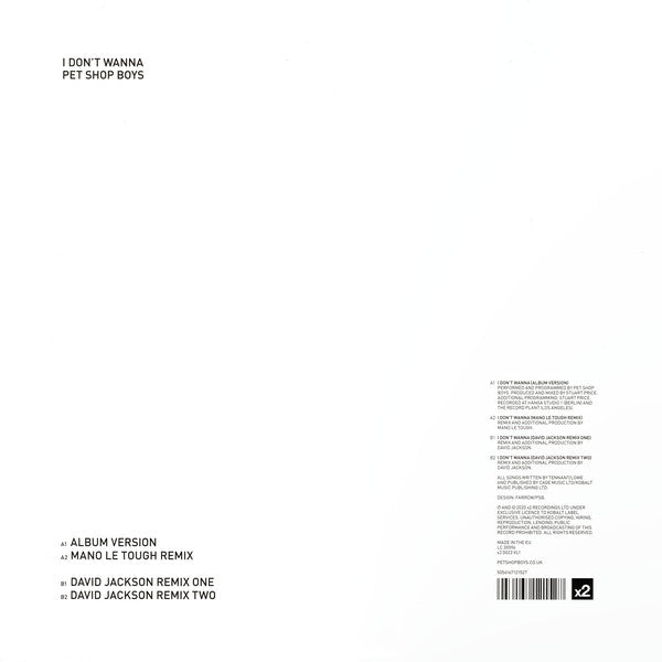 Pet Shop Boys : I Don't Wanna (12", Single)
