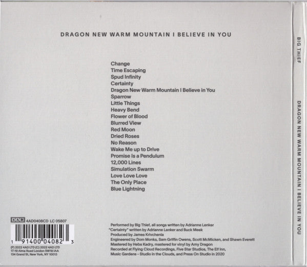Big Thief : Dragon New Warm Mountain I Believe In You (CD, Album)