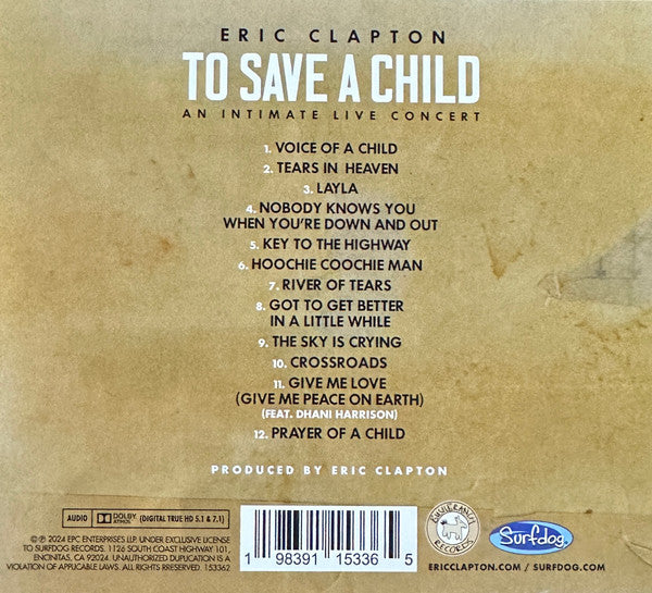 Eric Clapton : To Save A Child (An Intimate Live Concert) (CD, Album + Blu-ray, Multichannel, Dol)