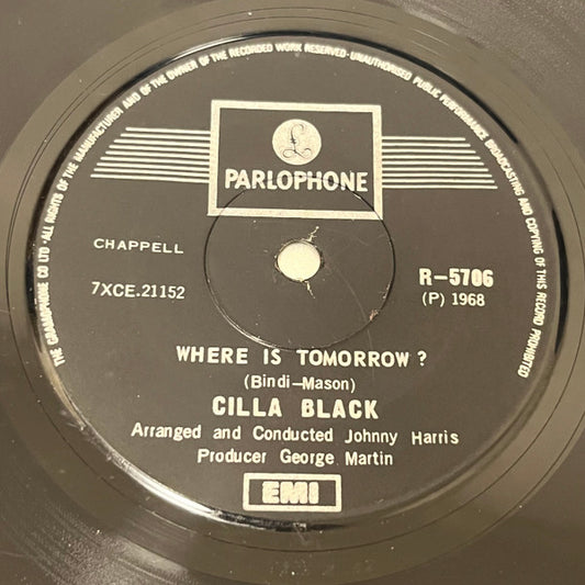 Cilla Black : Where Is Tomorrow? / Work Is A Four Letter Word (7", Single, Sol)