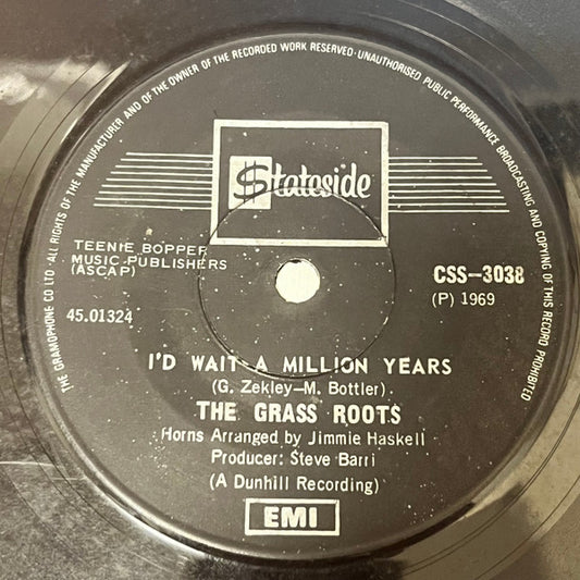 The Grass Roots : I'd Wait A Million Years / Fly Me To Havana (7", Single)