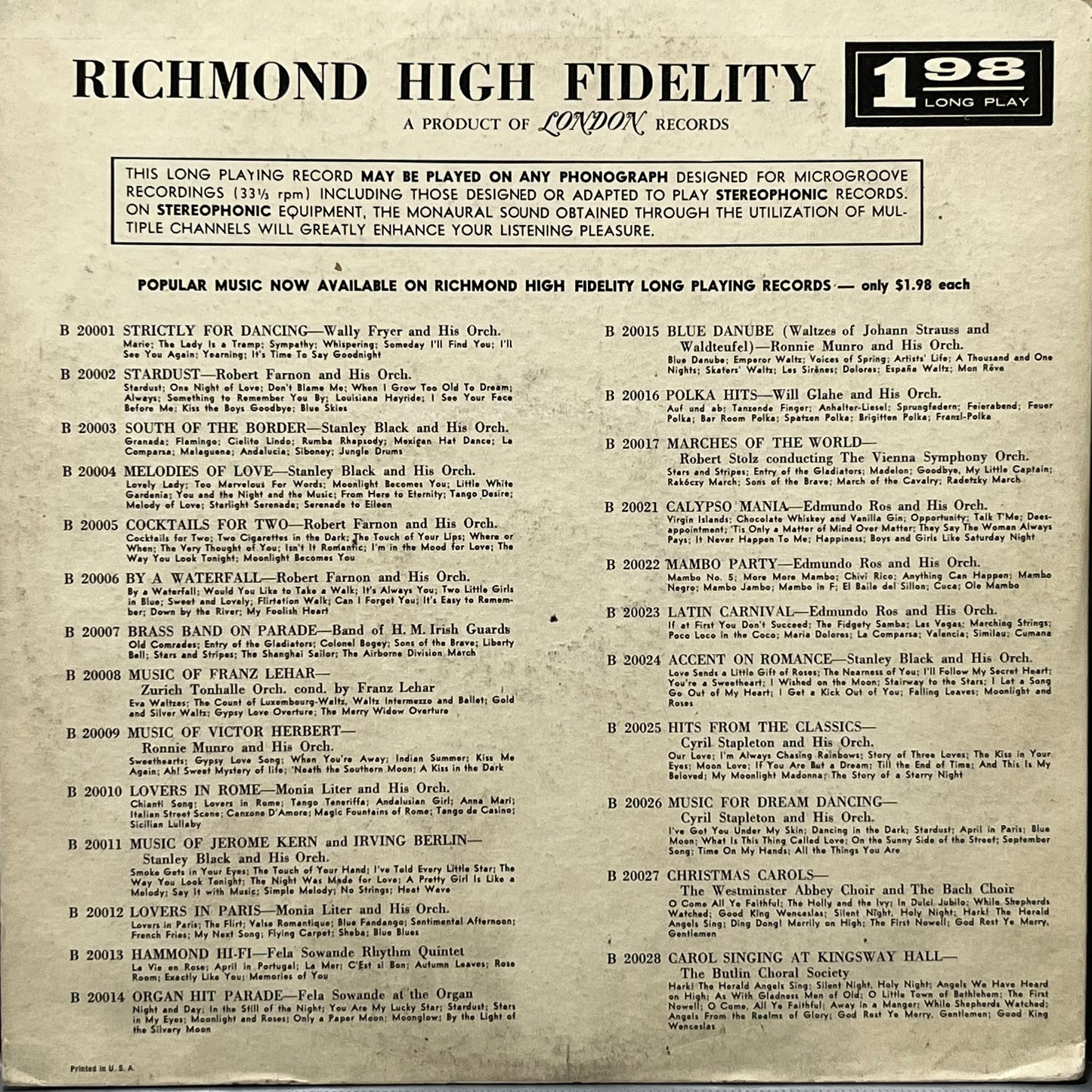 Stanley Black And His Orchestra - South Of The Border - Five Flags Records