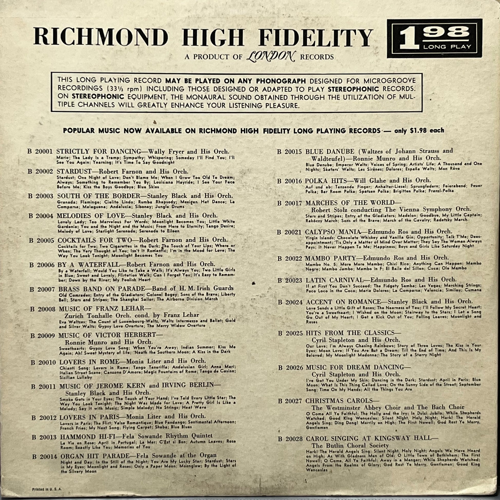 Stanley Black And His Orchestra - South Of The Border - Five Flags Records