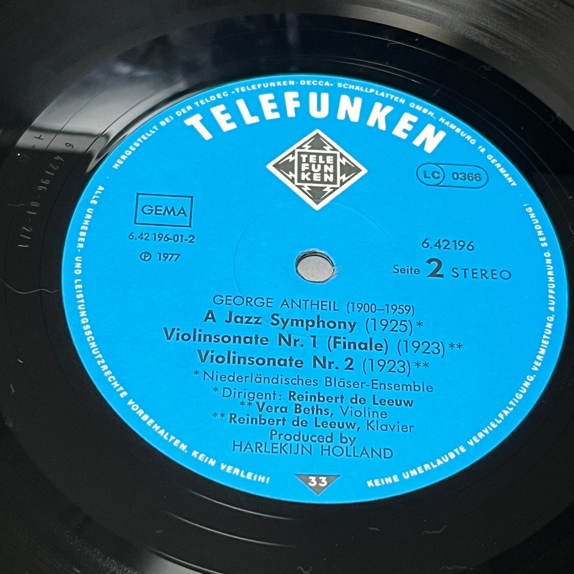 George Antheil - Vera Beths, Reinbert de Leeuw, Niederländisches Bläser-Ensemble – Ballet Mécanique, A Jazz Symphony, Violin Sonatas No. 1 & 2 - Five Flags Records